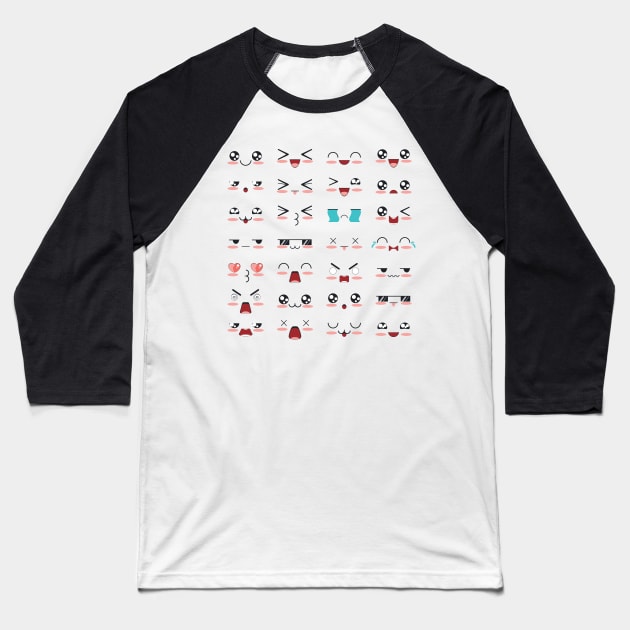 Kawaii emoticon faces Baseball T-Shirt by AnnArtshock